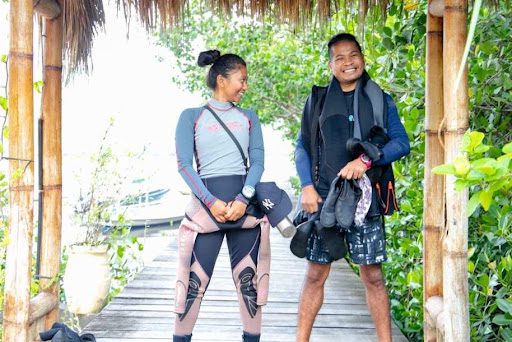 Happy Divemasters on the jetty at Ceningan Divers